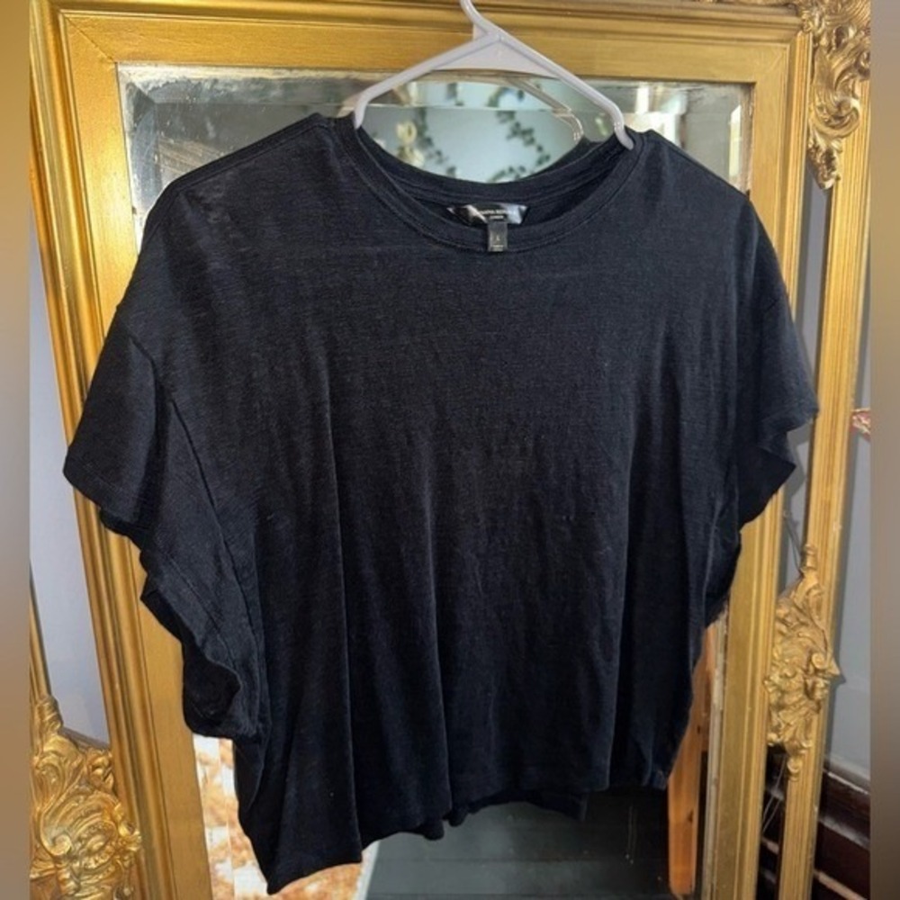 Banana Republic Linen Short Sleeve Cropped Top Charcoal Gray Size L - Picture 2 of 4